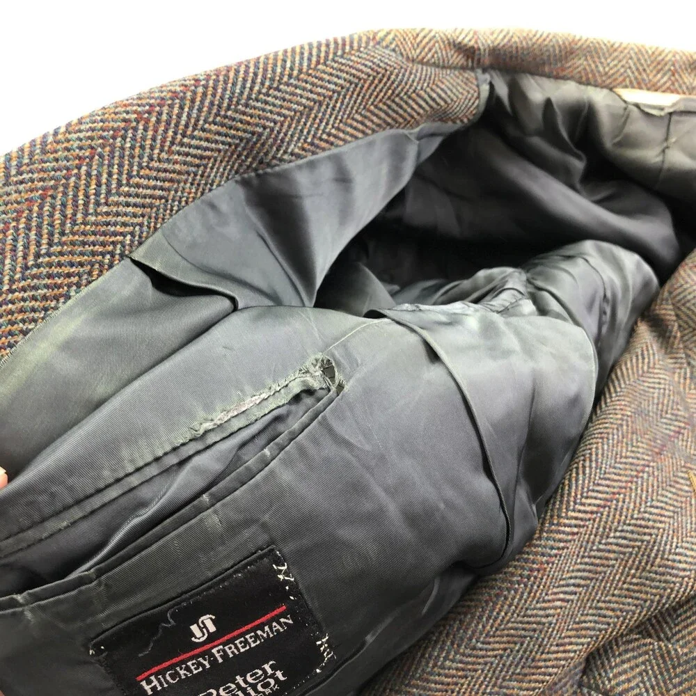 Vintage Hickey Freeman Blazer Mens 44L Brown Wool Tweed Boardroom Jacket
